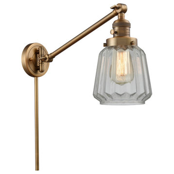 Chatham 1-Light LED Swing Arm Light, Brushed Brass, Glass: Clear
