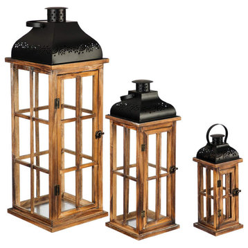 Beautiful Summer Nested Wood and Metal Lanterns, Set of 3