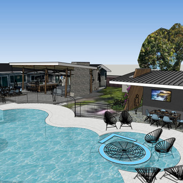 Covered Patio with Outdoor Kitchen and Detached Pool House