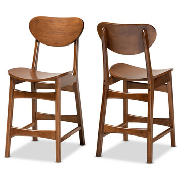 Katya Mid-Century Brown Finished Wood 2-Piece Counter Stool Set