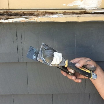 Exterior Repaint, Gray with Gold Trim to Gray with White Trim, Newton, MA