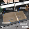 Karran Undermount Quartz 33" 60/40 Double Bowl Kitchen Sink, Bisque
