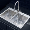 Overmount Stainless Steel 2-Hole Kitchen Sink, 33", Double Bowl