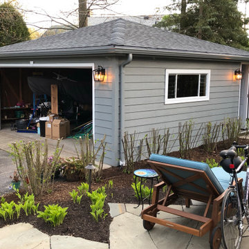 detached garage gets new exterior lighting with expanded circuit wiring