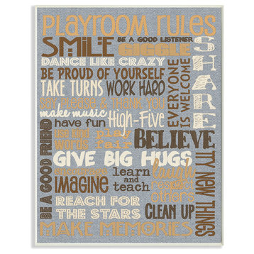 "Playroom Rules Typog Denim Feel" Wall Plaque Art