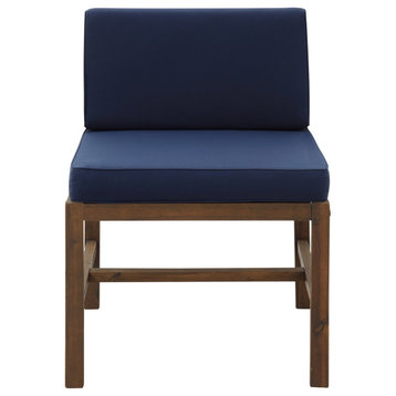 Modular Acacia Patio Side Chair, Dark Brown/Navy Blue