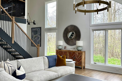 Example of a transitional family room design in Chicago