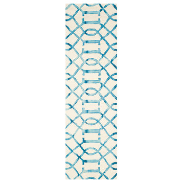 Safavieh Dip Dye Collection DDY712 Rug, Ivory/Turquoise, 2'3"x12'