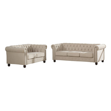 Kimber Linen 2-Piece Sofa and Love Seat Set, Beige