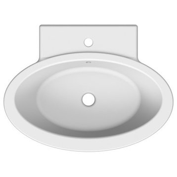 Oval Shaped White Ceramic Wall Mounted or Vessel Bathroom Sink, One Hole