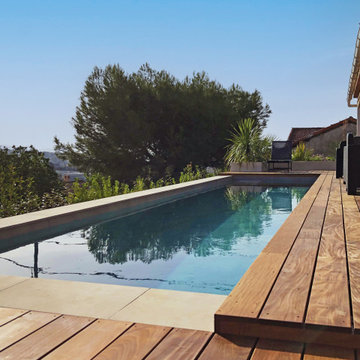 Création jardin avec couloir de nage et jacuzzi