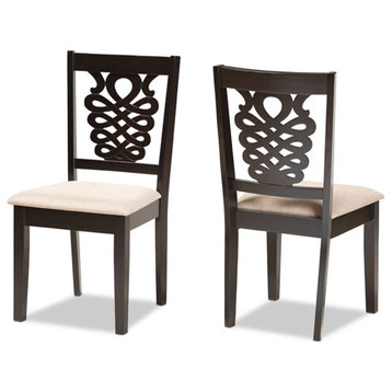 Sand Fabric Upholstered and Dark Brown Finished Wood 2-Piece Dining Chair Set