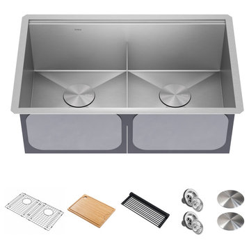 Undermount Stainless Steel 1-Bowl Kitchen Sink With Accessories, 30" Double Bowl