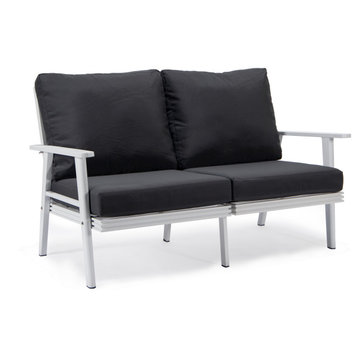 Leisuremod Walbrooke Patio Loveseat With White Aluminum Frame, Charcoal
