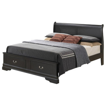 Bowery Hill Traditional Wood King Storage Bed in Black Finish