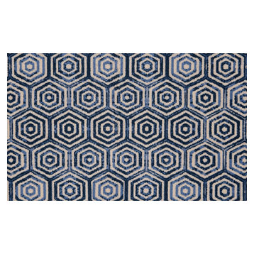 2' x 3' Shades of Blue Hexagons Washable Floor Mat