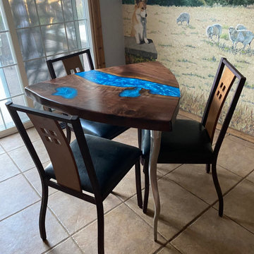 Walnut Triangle River Table, Blue Resin River