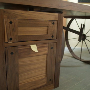 Rustic- Barn Wheel Walnut Office Desk
