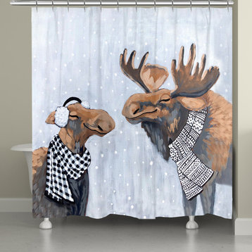 Moose Snow Day Shower Curtain
