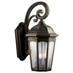 Kichler Lighting - Kichler Lighting 9035RZ Courtyard - Three Light Outdoor Wall Mount - Uncluttered and traditional, this attractive wall lantern from the Courtyard(TM) collection adds the warmth of a secluded terrace to any patio or porch. What a welcoming beacon for your home's exterior. Done in a Rubbed Bronze finish with Clear-seedy glass. 3-light, 60-W. Max. (C) Width 12-1/2" Height 26-1/2" Extension 16-1/2" Height From center of wall opening 12-3/4" Backplate size: 8-1/2" x 16" UL Listed for wet location.* Number of Bulbs: 3*Wattage: 60W* BulbType: A19 Medium Base* Bulb Included: No
