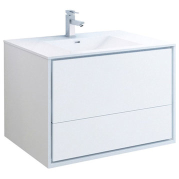 Fresca Catania 36" Wall Hung Integrated Sink Bathroom Cabinet in Glossy White