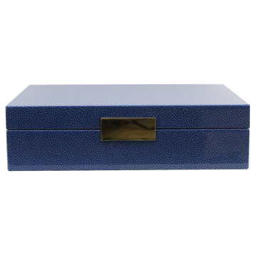 Addison Ross Large Blue Shagreen Lacquer Box With Gold