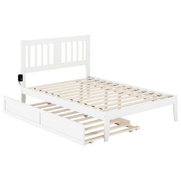 AFI Tahoe Full Solid Wood Spindle Bed and Twin Trundle with USB Charger in White