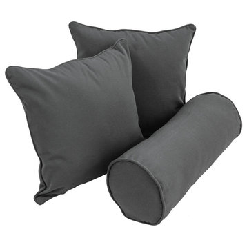 Solid Twill Throw Pillows With Inserts, 3-Piece Set, Steel Grey