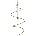 Harp and Finial - Avila Pendant Small Painted Gold Metal - A soft, gentle curve in painted gold makes the small Avila pendant a standout contemporary favorite. Centered on a one light pendant design, this fixture uses its open design and tall presence to give a unique feel to any space. Ideal for entryways and high ceiling living rooms, this piece gives that wow factor to lofts and open floor plan spots.