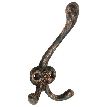 Heavy Duty Coat and Hat Hook, 5-13/20", Copper, Individual Hook, Double Hook