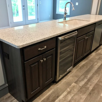 Basement Kitchen Koch Beech Stone MSI Quartz Peppercorn White
