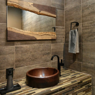 75 Beautiful Powder Room With A Vessel Sink And Multicolored