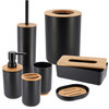 Black PADANG Soap Dish Cup Dispenser with Bamboo Tray
