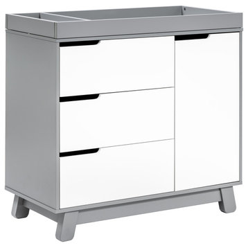 Hudson 3-Drawer Changer Dresser with Removable Changing Tray, Gray and White