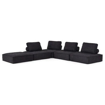 Dalhin Modern Black Fabric Modular Sectional Sofa