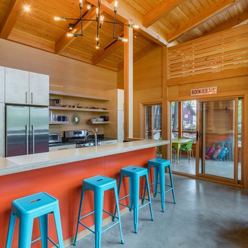 Kitchen with adjacent covered porch.