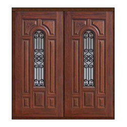 Prehung Double Door 80 Fiberglass Verona Center Arch Lite GBG Glass - Front Doors