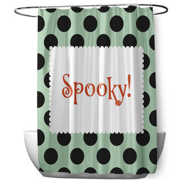 70"Wx73"L Halloween Spooky Dots Shower Curtain, Mint Green