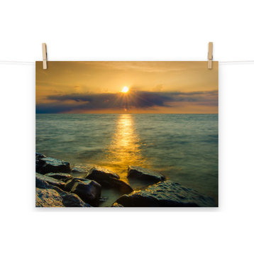 Sunset On Ocean, Sea, Beach Landscape Photo Unframed Wall Art Print, 16" X 20"
