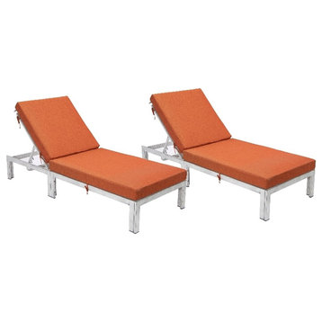 LeisureMod Chelsea Patio Weathered Grey Chaise Lounge Chair Set of 2 Orange