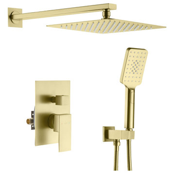 Cube Pressure 2-Function Shower System, Rough-In Valve, Brushed Gold