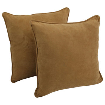 25" Double-Corded Solid Microsuede Square Floor Pillows, Set of 2, Camel