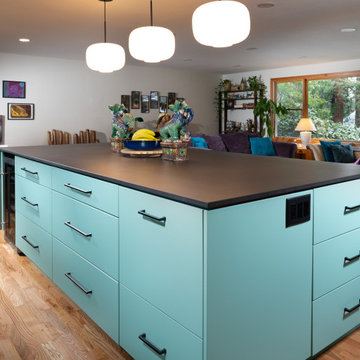 Island with Custom Blue Cabinetry