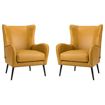 39" Comfy Living Room Armchair With Special Arms, Set of 2, Yellow