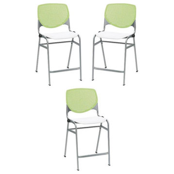 Home Square Plastic Counter Stool in Lime Green/White - Set of 3
