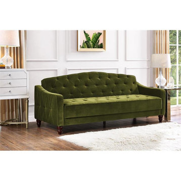 Novogratz Vintage Tufted Sofa Sleeper II- Green Velvet