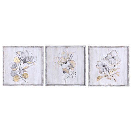 Flower Trio Prints With Gold Painted Accents Antique Wood Frames Set of 3