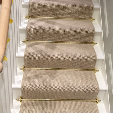 Grey Carpet with Brass Stair Rods to Stairs