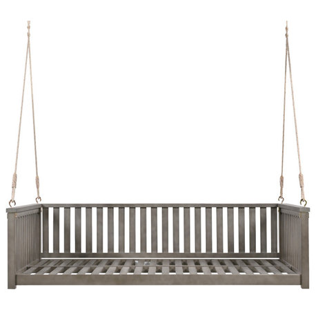 GDF Studio Acacia Wood Twin Size Garden Porch Swing Bed, Gray