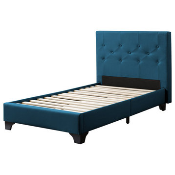 CorLiving Nova Ridge Tufted Upholstered Bed, Twin/Single, Ocean Blue